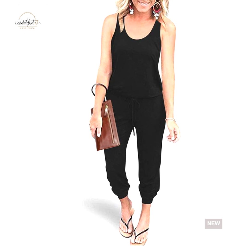 Sleeveless Jumpsuit Loose Fit Summer Romper Ankle Length With Pockets